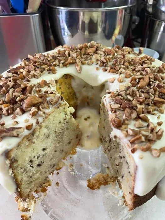 Butter Pecan Pound Cake with Thick Cream Cheese Glaze